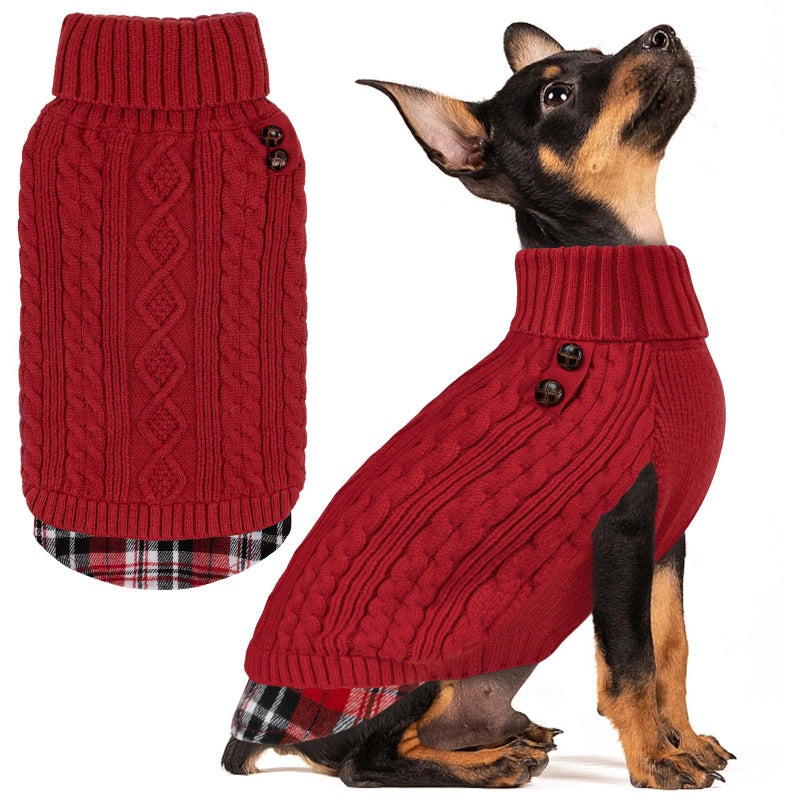KYEESE Dog Sweater Soft Pullover Dog Sweaters for Small Dogs Girl Warm Turtleneck Small Dogs Sweater with Gingham Patchwork Stretchy Knitwear Cat Clothes Thick Pet Coat for Fall Winter Cold Weather - Image 1